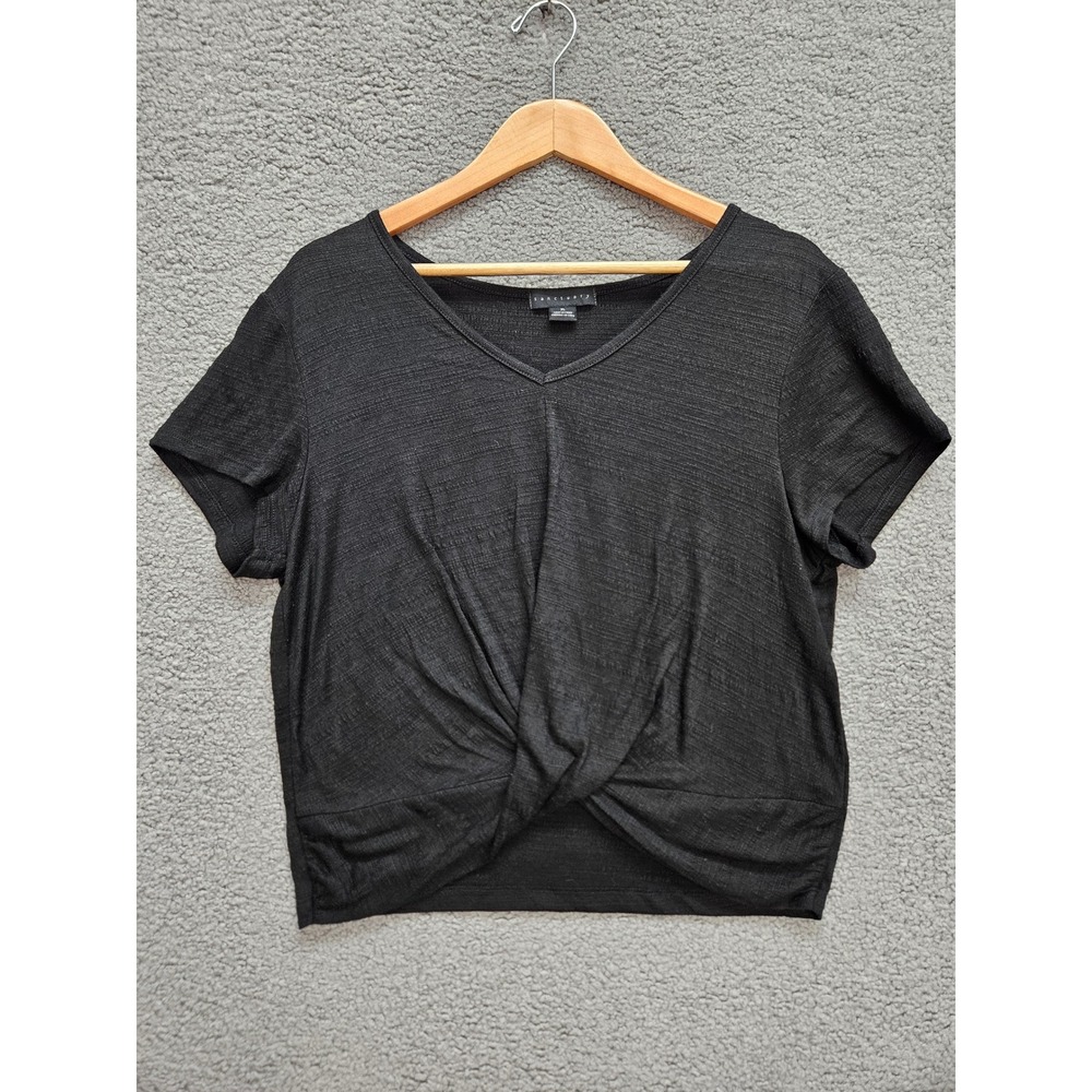 Sanctuary Twist Front Tee XL Black Slub Knit V-Neck Short Sleeve Crop Top